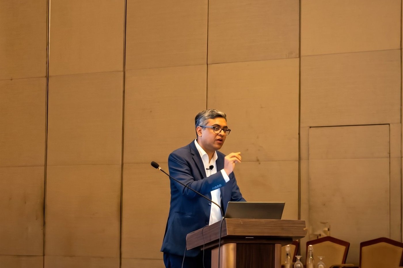 Dr. Gaurab Bhaduri speaking at a clinical meeting.
